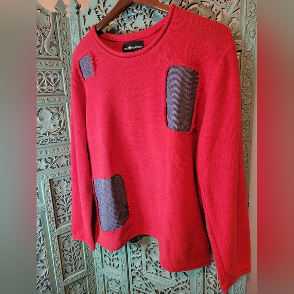 Vintage Red Striped Patch Sweater | Red & Pinstripe | Large - Picture 5 of 11